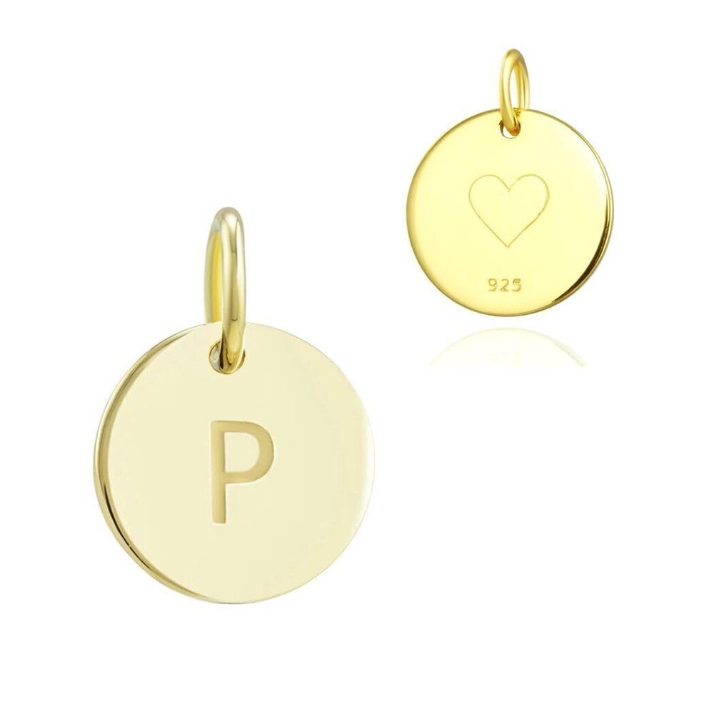 6218 2pcs Real 18K Yellow Gold Plated Sterling Silver 12mm Letter P Charm